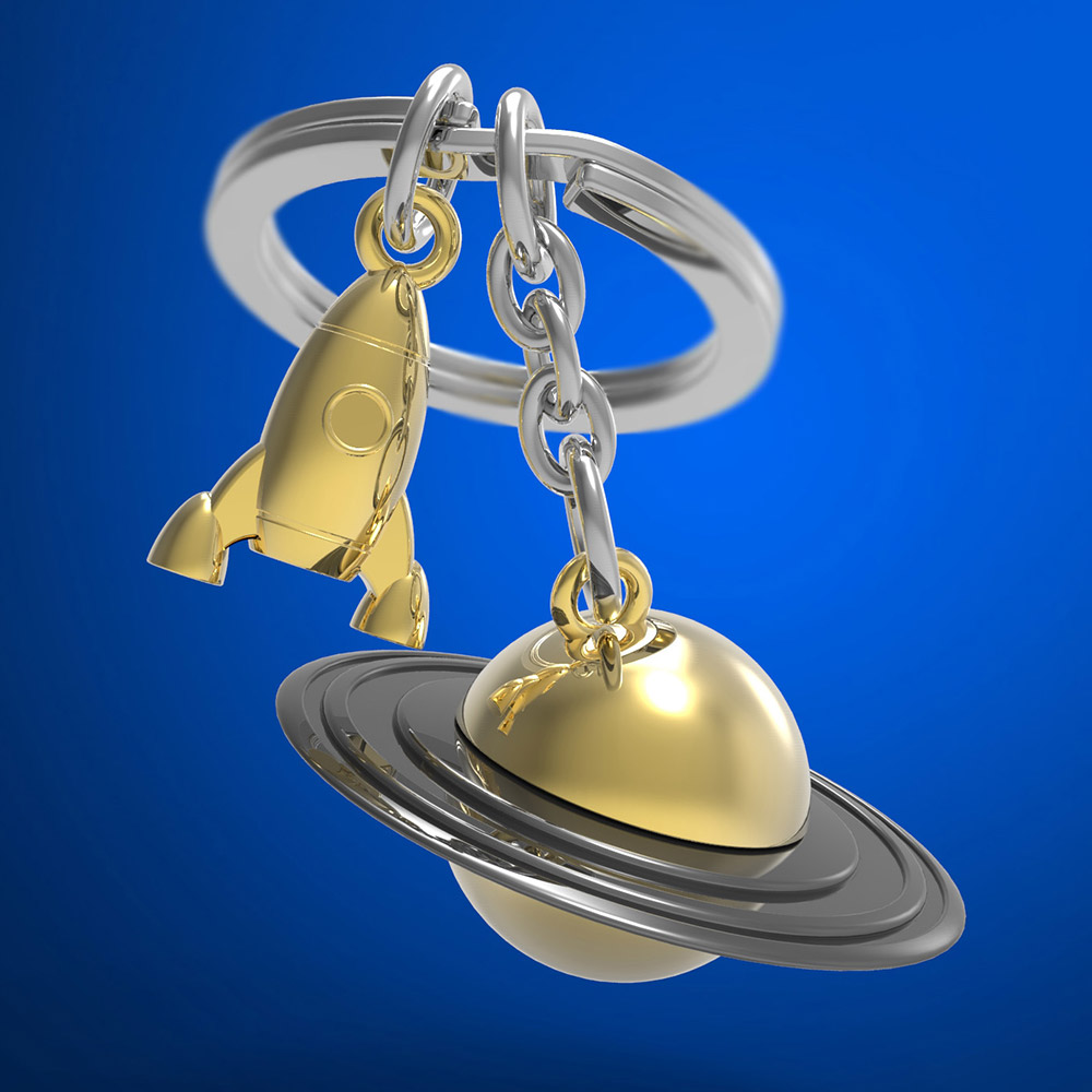 Saturn & Rocket Keychain